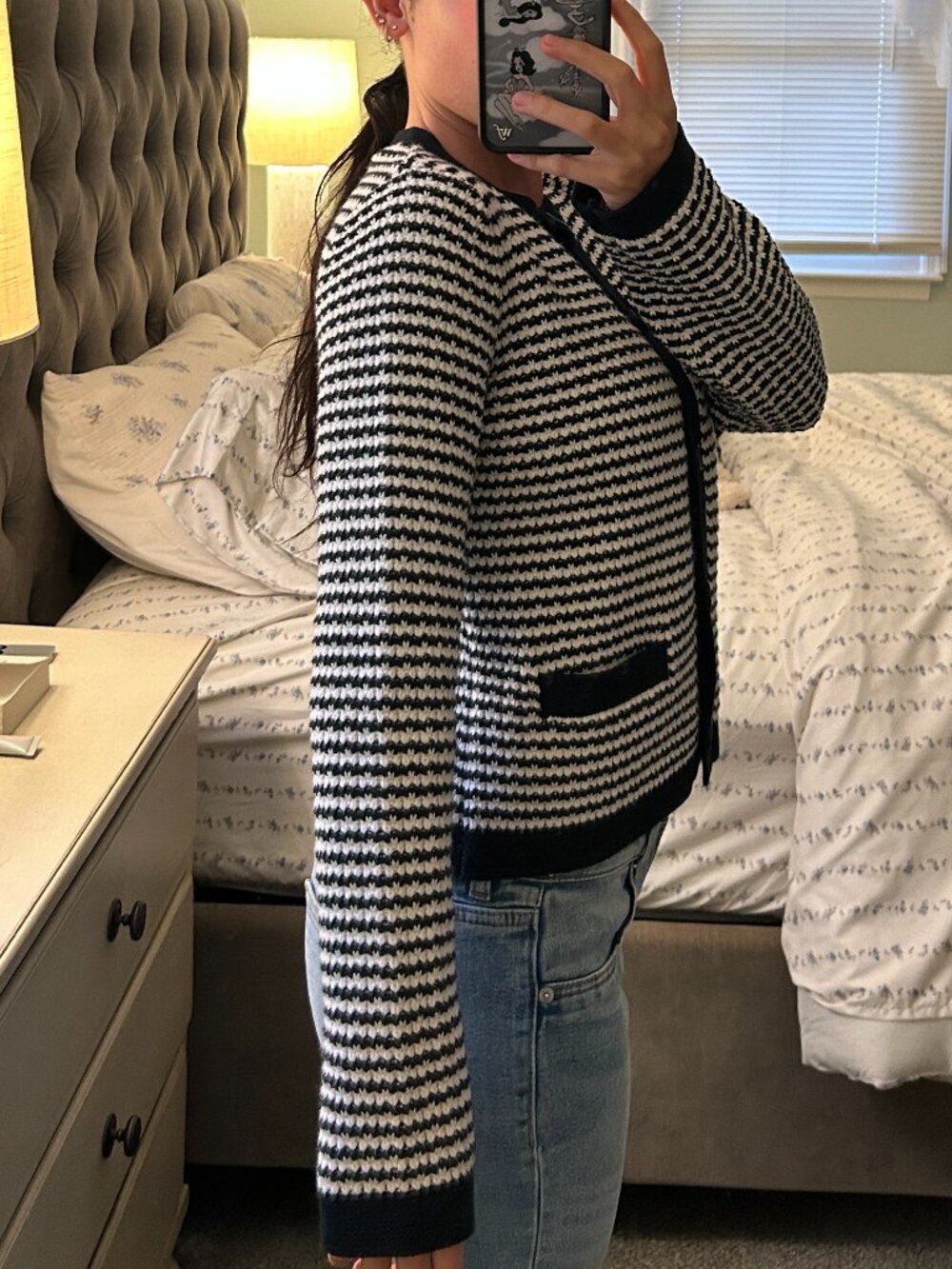 Uniqlo Waffle Knit Black + White Striped Cardigan - Picture 3 of 6